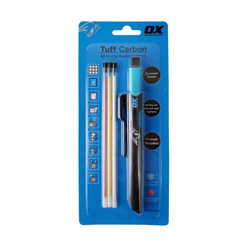 OX Tools Carpenter Pencils Pro Tuff Carbon Marking Pencil Mechanical Construction Pencil With 4 Leads & Pencil Holder & Sharpener Belt Clip Construction Pencil Carpenter Pencil OX-P503210