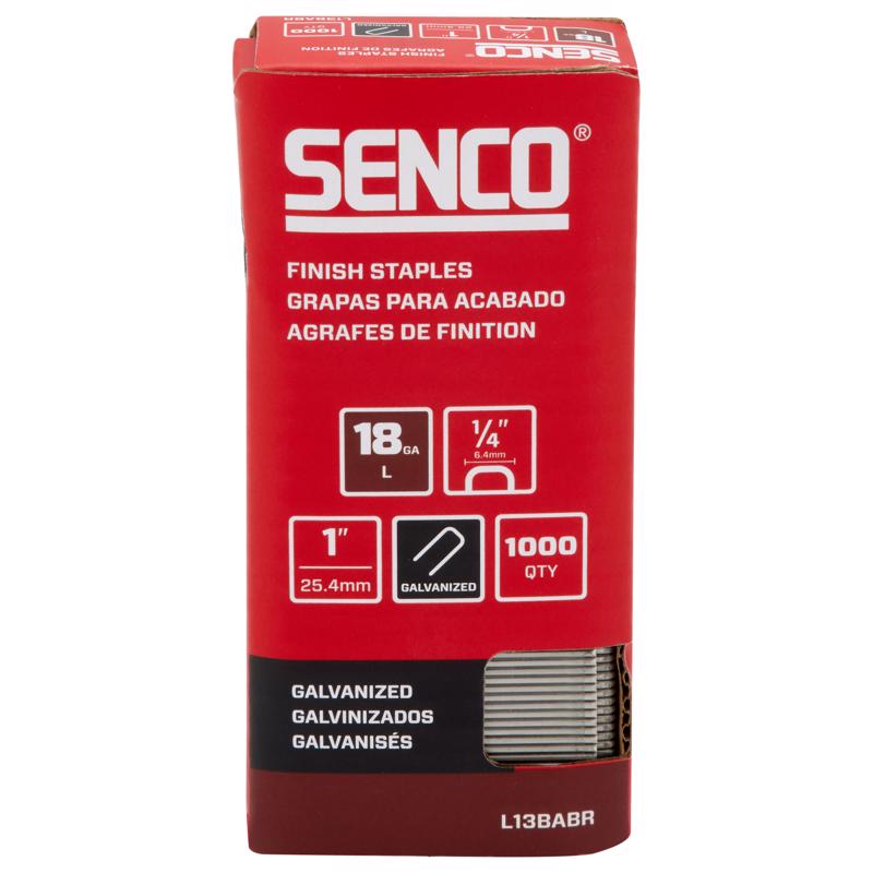 SENCO L13BABR 18 Gauge, 1/4" Crown Finish Staples, 1" Length, Galvanized (1,000 Count Pack)