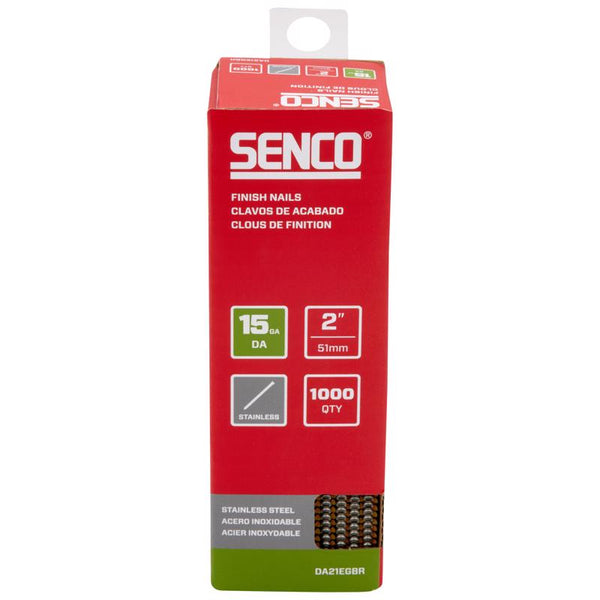 SENCO DA21EGBR 34 Degree Collated Finish Nails, 15 Gauge, 2 Inch Length, SAE 304 Stainless Steel, 1,000 Count Pack