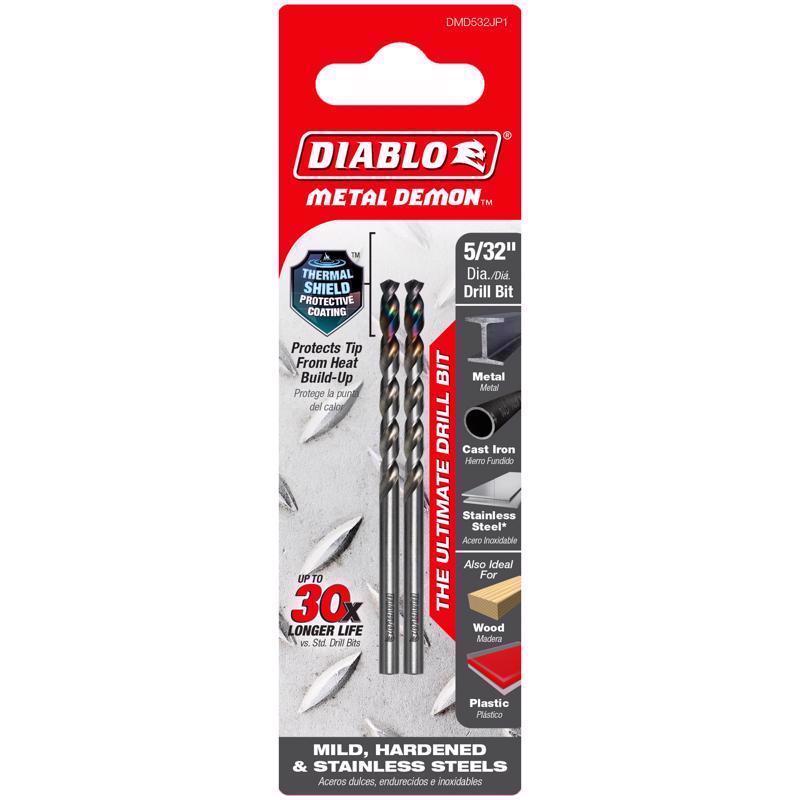 Diablo Metal Demon Drill Bit with Thermal Shield Protective Coating for Mild, Hardened and Stainless Steel - 3" Length, 5/32" Dia., CYL Shank - DMD532JP1