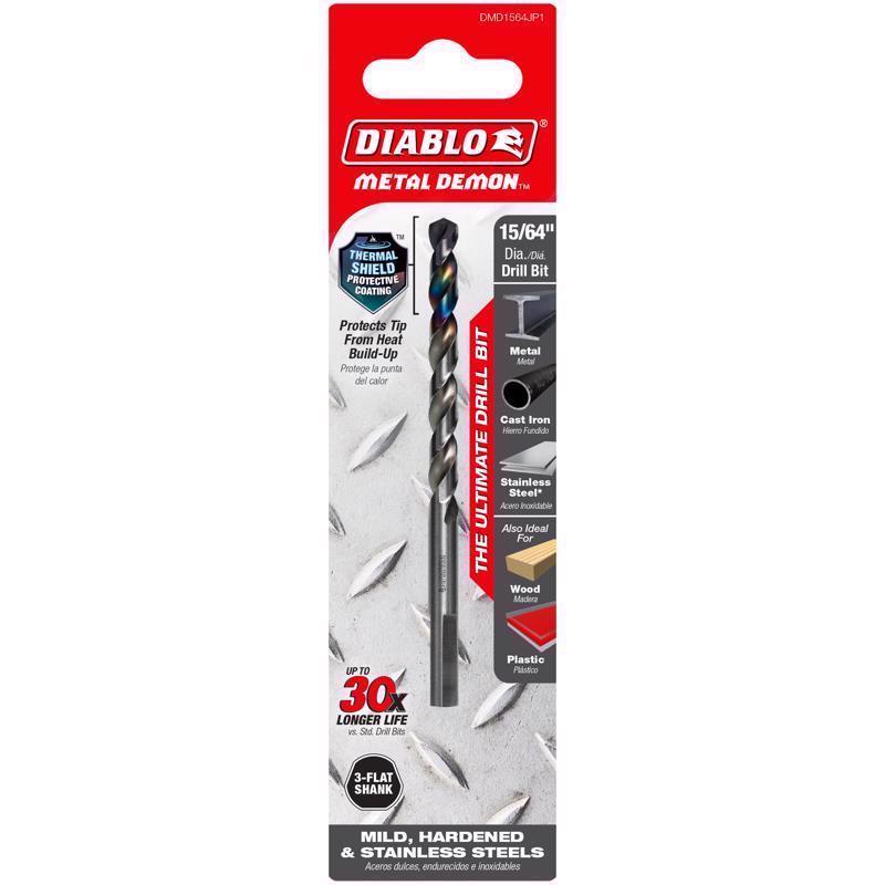 Diablo Metal Demon Drill Bits for Mild, Hardened and Stainless Steels - 15/64-Inch Diameter, 3-Flats Shank, 3.7-Inch Length - DMD1564JP1
