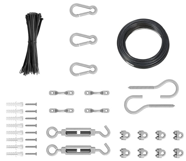 National Hardware N900-001 Hanging Kit 100 Ft Coated Stainless Steel Guide Wire for Outdoor String Lights Suspension with Hooks and Turnbuckles for Patio Backyard Garden, Multi-Color