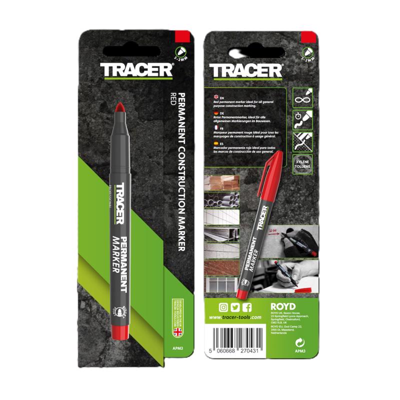 Tracer Fine-Point Permanent Construction Marker (1-2mm Bullet Point General-Purpose Marker with quick-drying ink) – Red