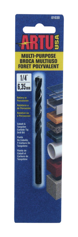 Artu Cobalt Multi Purpose Drill Bit Concrete, Percussion 1/4" Dia, 4-1/4" Overall Length Carded 01030