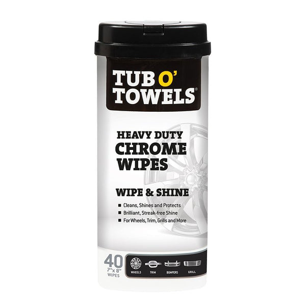 Tub O' Towels Heavy Duty Chrome Wipes - Clean, Shine & Protect Chrome, Aluminum, Copper, and Brass Surfaces - Oil-Based Polishing Wipes - Resists Streaks & Fingerprints - 40 Count for Auto Detailing TW40-CHR