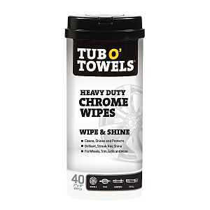 Tub O’ Towels Heavy Duty Chrome Wipes - Clean, Shine & Protect Chrome, Aluminum, Copper, and Brass Surfaces - Oil-Based Polishing Wipes - Resists Streaks & Fingerprints - 40 Count for Auto Detailing