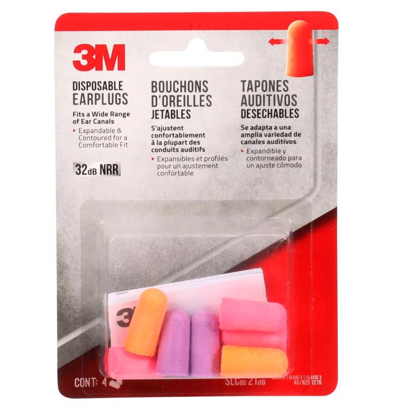 3M 92050-00000T Disposable Earplugs, 4-Pair 92050H4-DC