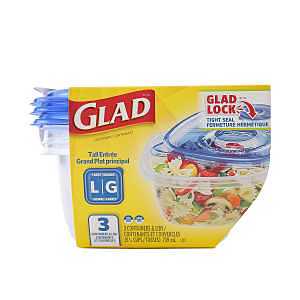 Glad GladWare Tall Entree Food Storage Containers with Lids, Large Square BPA Free Plastic, Meal Prep Lunches, Lock Tight Seal, Microwave Dishwasher Safe, 42 Oz, 3 Count