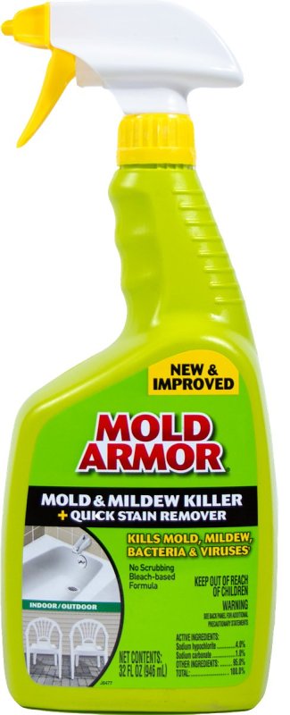 MOLD ARMOR Mold and Mildew Killer + Quick Stain Remover, 32 oz., Trigger Spray Bottle, Eliminates 99.9% of Household Bacteria and Viruses, Ideal Bathroom Mold and Mildew Remover FG502