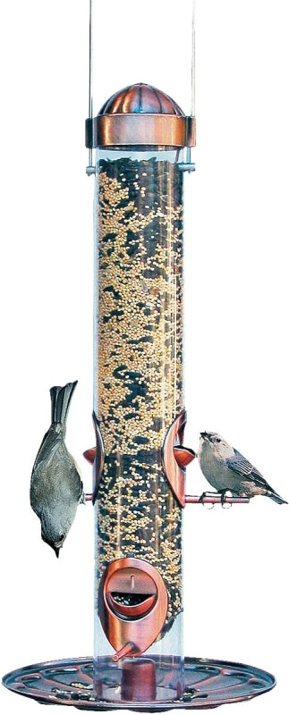 Perky-Pet Copper Finish 2-in-1 Wild Bird Feeder - 1.8 lb Seed Capacity - Feed Wild Birds Outdoors - 385-2 - Clear Design for Easy Monitoring - Serve Mixed Seed, Nyjer, Thistle