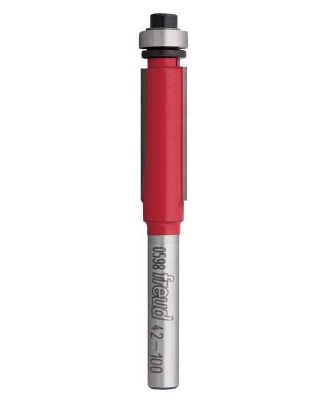 Freud Bearing Flush Trim Bit - Ideal for Trimming Laminates & Pattern Routing - 3/8" Diameter, 1/4" Shank, 2-13/16" Overall Length - 42-100