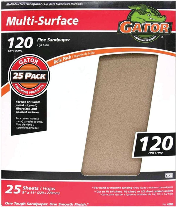 Ali Industries, Inc Gator Grit Sandpaper Sheets 120 Grit Fine Oxide Aluminum 3263 (5-Pack)