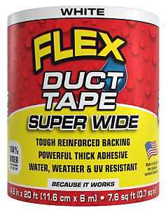 Flex Duct Tape, Super Wide, 4.6 Inches x 20 Feet, White, Heavy Duty Strong, Multi-Surface, Water, Weather and UV Resistant, Tearable, Perfect for Boxes, No Residue
