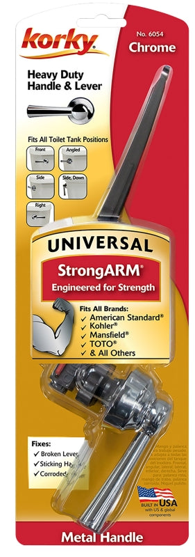 Korky Toilet Repair 6054BP StrongARM Tank Lever Universal to Fit Front Angled Side Left and Right Mount Toilets, Chrome, Simple Style