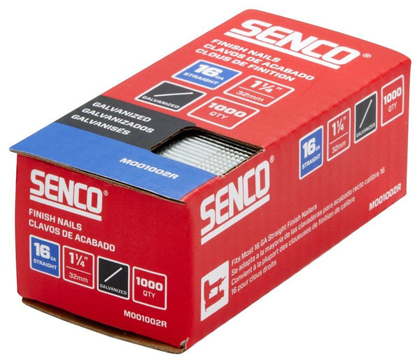SENCO M001002R Finish Nail | Straight Strip | 16 GA | 1-1/4" Inch Length | Galvanized | 1,000 Count