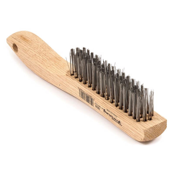 Forney 70520 Wire Scratch Brush, Stainless Steel with Wood Shoe Handle, 10-1/4-Inch-by-.013-Inch