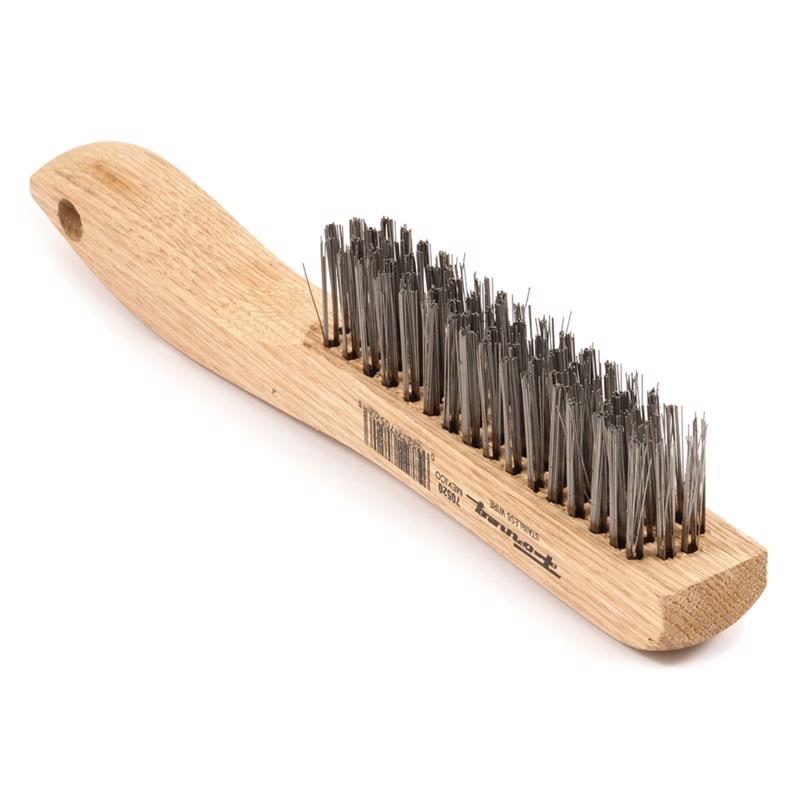 Forney 70520 Wire Scratch Brush, Stainless Steel with Wood Shoe Handle, 10-1/4-Inch-by-.013-Inch