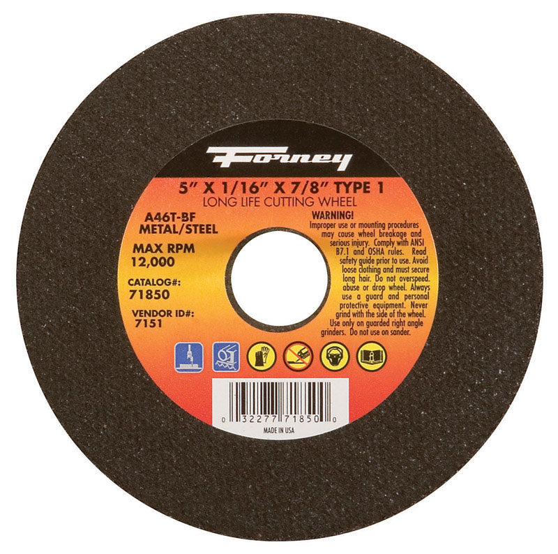 Forney 71850 Cut-Off Wheel with 7/8-Inch Arbor, Metal Type 1, A46T-BF, 5-Inch-by-1/16-Inch