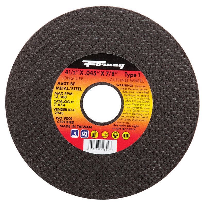 Forney 4-1/2 in. Aluminum Oxide Metal Cut-Off Wheel .045 in. x 7/8 in. 1 pc.