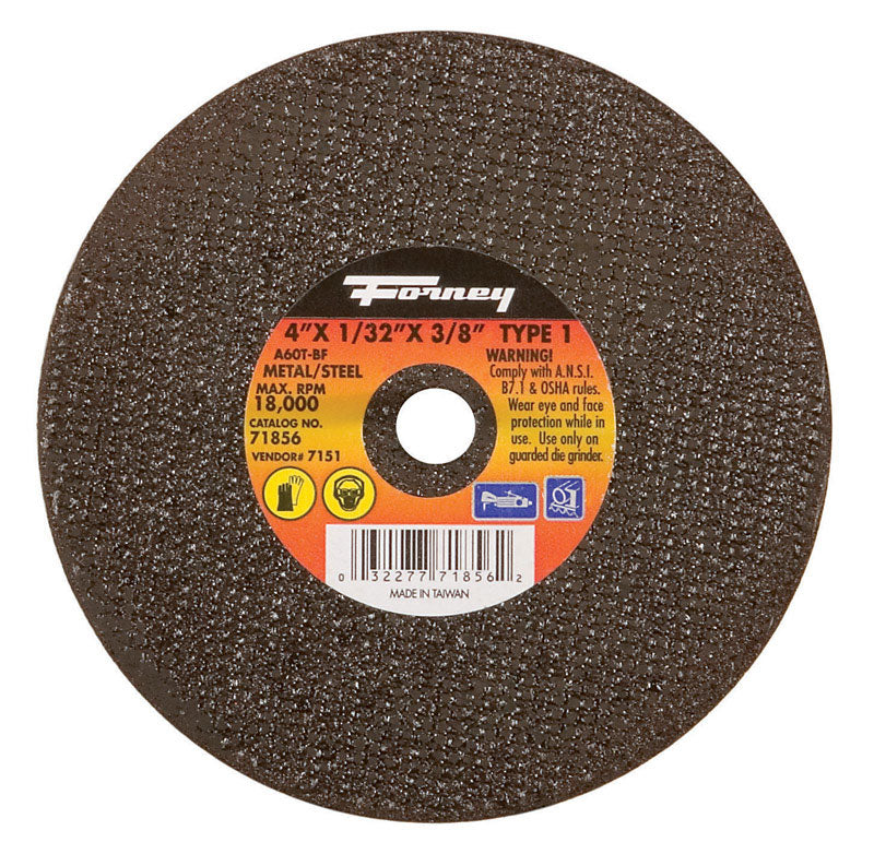 Forney 71856 Cut-Off Wheel with 3/8-Inch Arbor, Metal Type 1, A60T-BF, 4-Inch-by-1/32-Inch