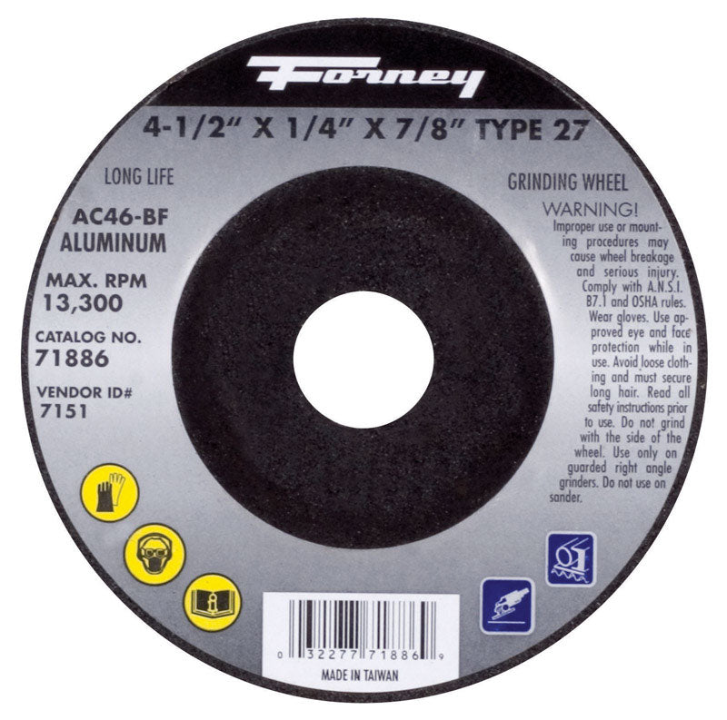 Forney 71886 Grinding Wheel with 7/8-Inch Arbor, Aluminum Type 27, AC46-BF, 4-1/2-Inch-by-1/4-Inch