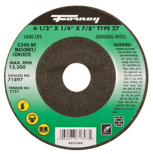 Forney Mason GRNDWHL4.5X1/4X7/8 Masonry Grinding Wheel C24S-BF Silicon Carbide 71897
