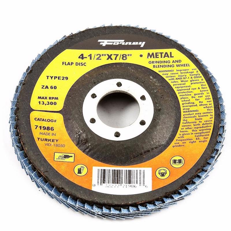 Forney 71986 Flap Disc, Type 29 Blue Zirconia with 7/8-Inch Arbor, 60-Grit, 4-1/2-Inch