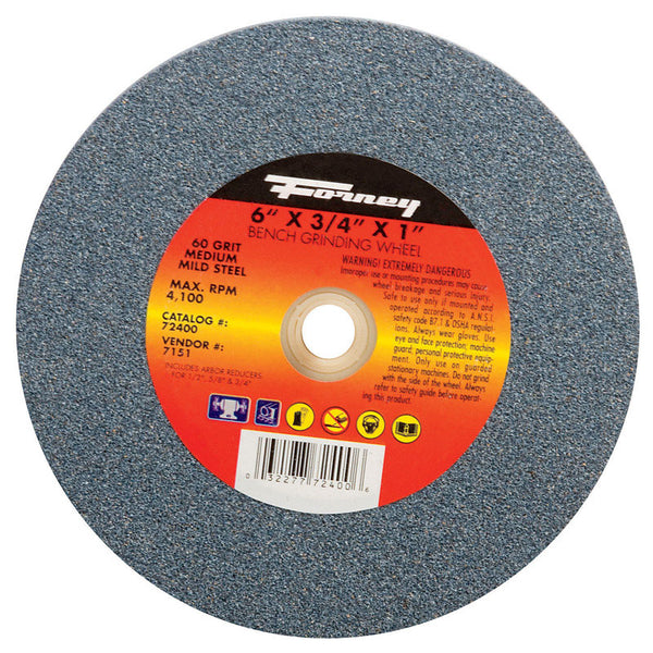 Forney 72400 Bench Grinding Wheel, Vitrified with 1-Inch Arbor, 60-Grit, 6-Inch-by-3/4-Inch