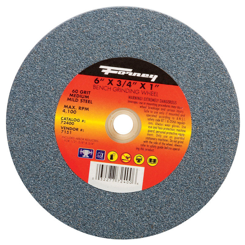 Forney 72400 Bench Grinding Wheel, Vitrified with 1-Inch Arbor, 60-Grit, 6-Inch-by-3/4-Inch