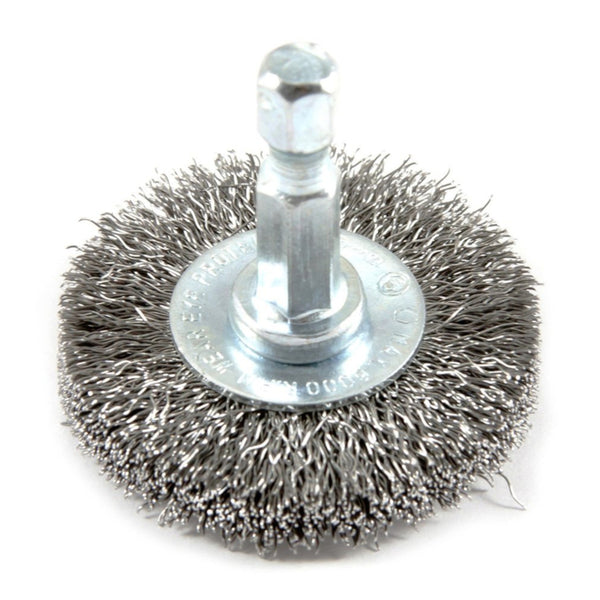 Forney 72726 Wire Wheel Brush, Fine Crimped with 1/4-Inch Hex Shank, 1-1/2-Inch-by-.008-Inch