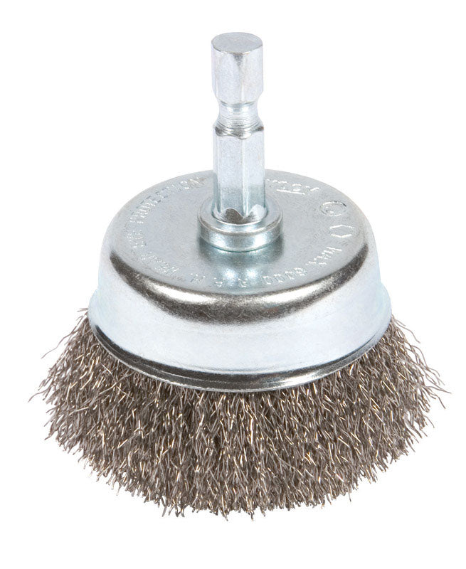 Forney 72732 Wire Cup Brush, Fine Crimped with 1/4-Inch Hex Shank, 3-Inch-by-.008-Inch