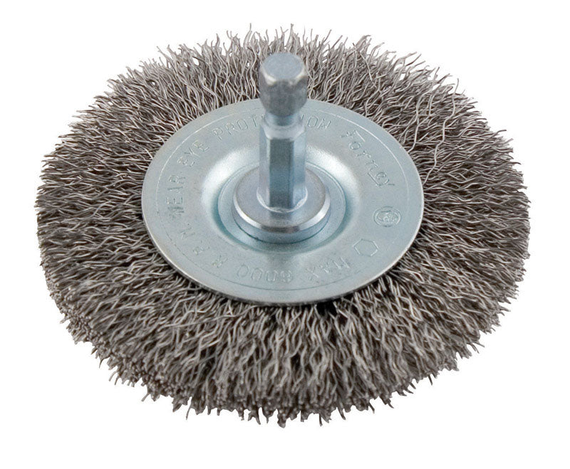 Forney 72733 Wire Wheel Brush, Coarse Crimped with 1/4-Inch Hex Shank, 2-1/2-Inch-by-.012-Inch