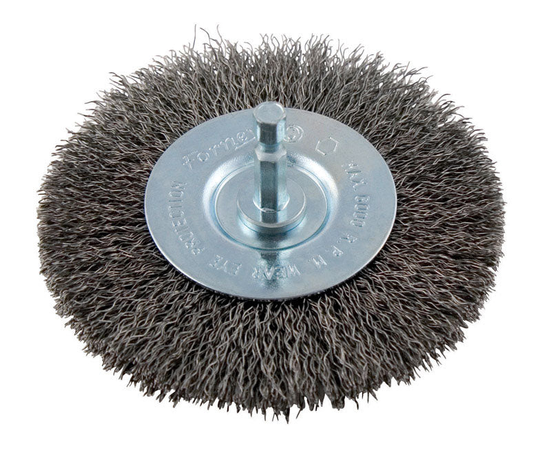 Forney 72740 Wire Wheel Brush, Fine Crimped with 1/4-Inch Hex Shank, 4-Inch-by-.008-Inch