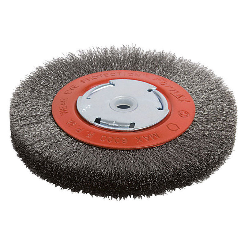 Forney 72751 Wire Bench Wheel Brush, Narrow Face Fine Crimped with 1/2-Inch and 5/8-Inch Arbor, 6-Inch-by-.008-Inch