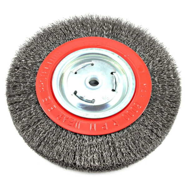 Forney 72762 Wire Bench Wheel Brush, Wide Face Coarse Crimped with 1/2-Inch and 5/8-Inch Arbor, 8-Inch-by-.014-Inch