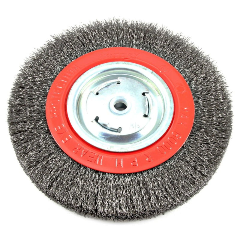 Forney 72762 Wire Bench Wheel Brush, Wide Face Coarse Crimped with 1/2-Inch and 5/8-Inch Arbor, 8-Inch-by-.014-Inch