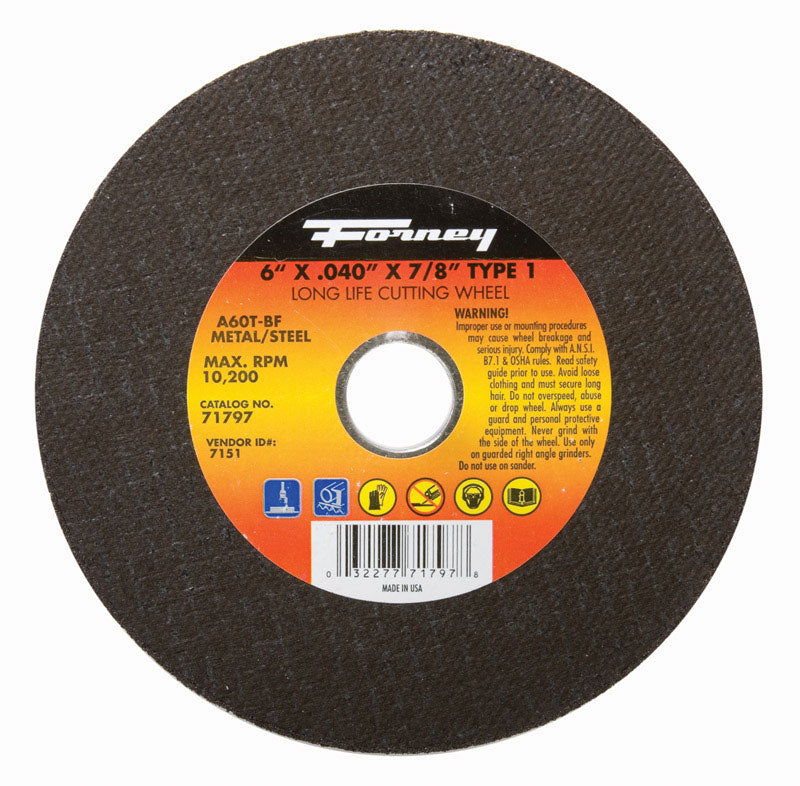 Forney 71797 Cut-Off Wheel with 7/8-Inch Arbor, Metal Type 1, A60T-BF, 6-Inch-by-0.040-Inch