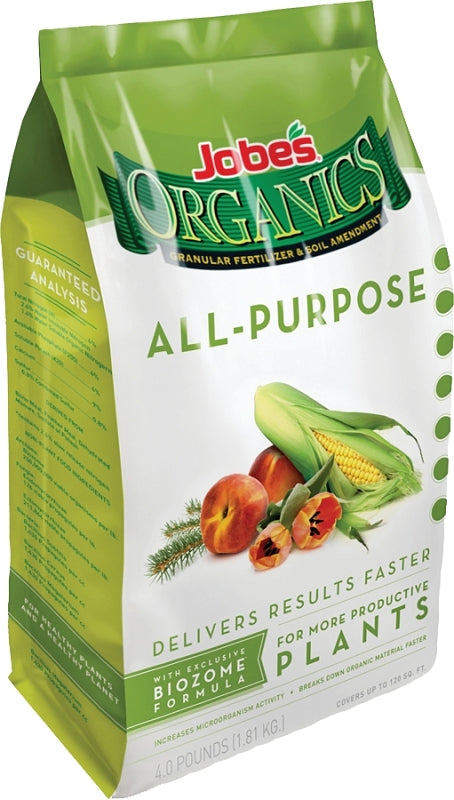 Jobe's Organics Granular All Purpose Fertilizer, Easy Plant Care Fertilizer for Vegetables, Flowers, Shrubs, Trees, and Plants, 4 lbs Bag 09526