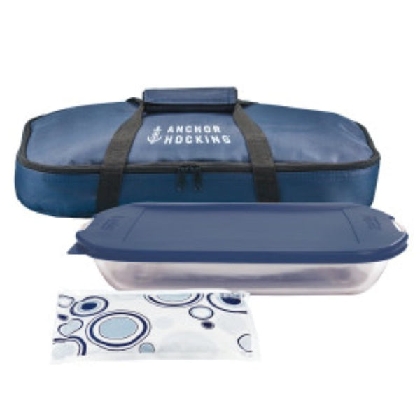 Anchor Hocking Oven Basics 4 Piece Bake-N-Take Bakeware Set, Navy Blue 13228L20