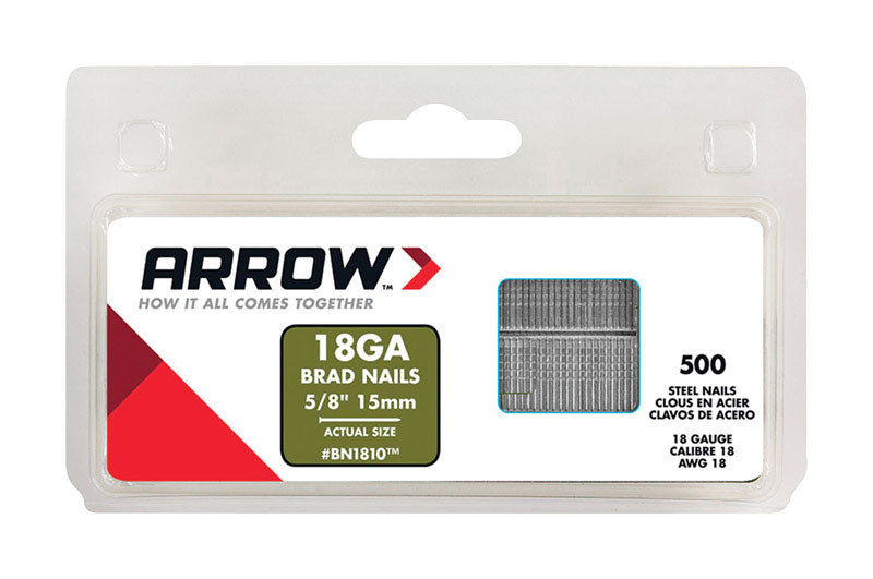 Arrow BN1810CS 18-Gauge Steel Brad Nails for Molding, Cabinets, Framing, Trim, and Finishing, Safe to Use with Electric or Battery Powered Nailers, Steel, 5/8 Inch, 1000 Pack