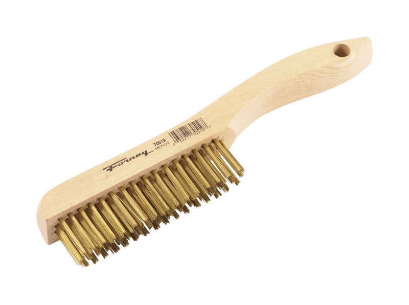 Forney 70519 Wire Scratch Brush, Brass with Wood Shoe Handle, 10-1/4-Inch-by-.012-Inch
