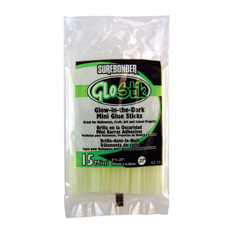 Surebonder GS-15 Glo StikGlow Temp Mini Glue Stick-15 sticks-4'' length 5/16'' diameter, No Size, Glow-In-The-Dark, 15 Count