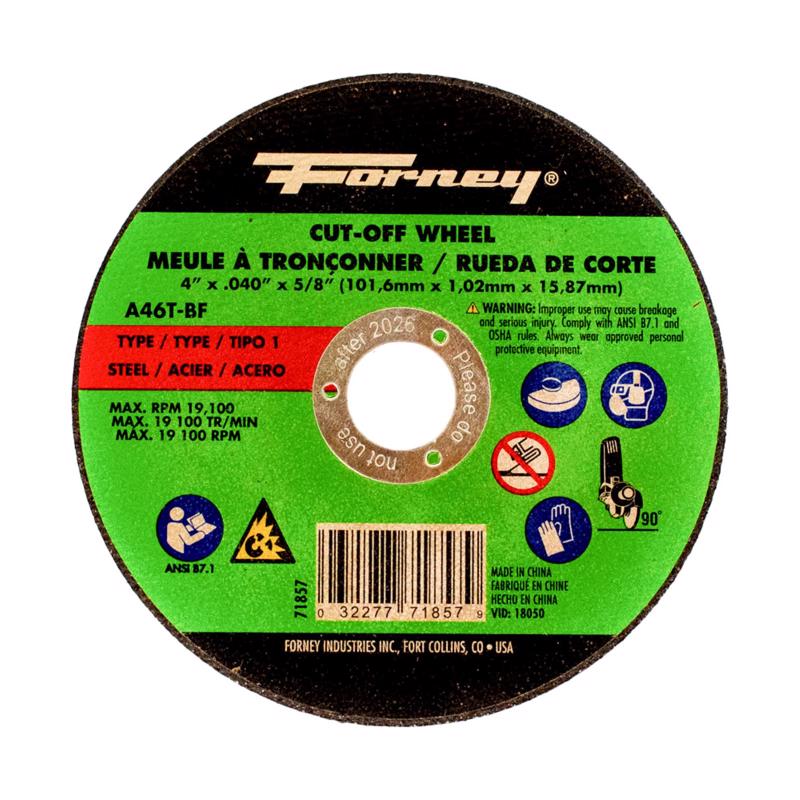 Forney 71857 Cut-Off Wheel with 5/8-Inch Arbor, Metal Type 1, A46T-BF, 4-Inch-by-0.040-Inch