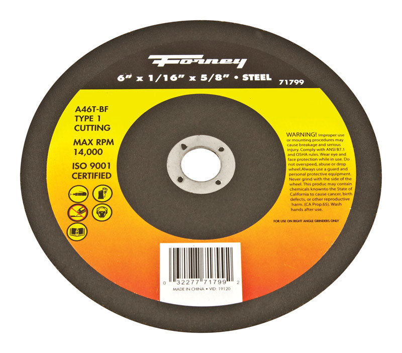 Forney 71799 Cut-Off Wheel with 7/8-Inch Arbor, Metal Type 1, A46T-BF, 6-Inch-by-1/16-Inch