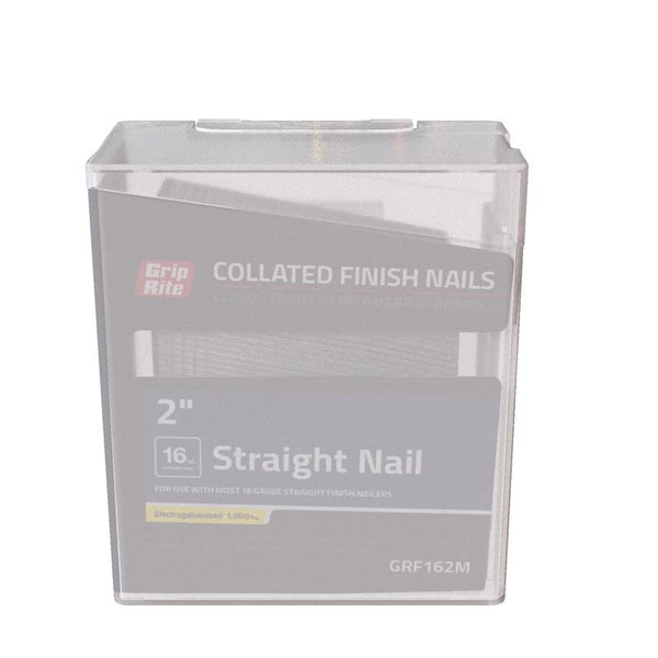 Grip-Rite 16 Gauge Electrogalvanized Straight Collated Finish Nails, 2'' GRF162M