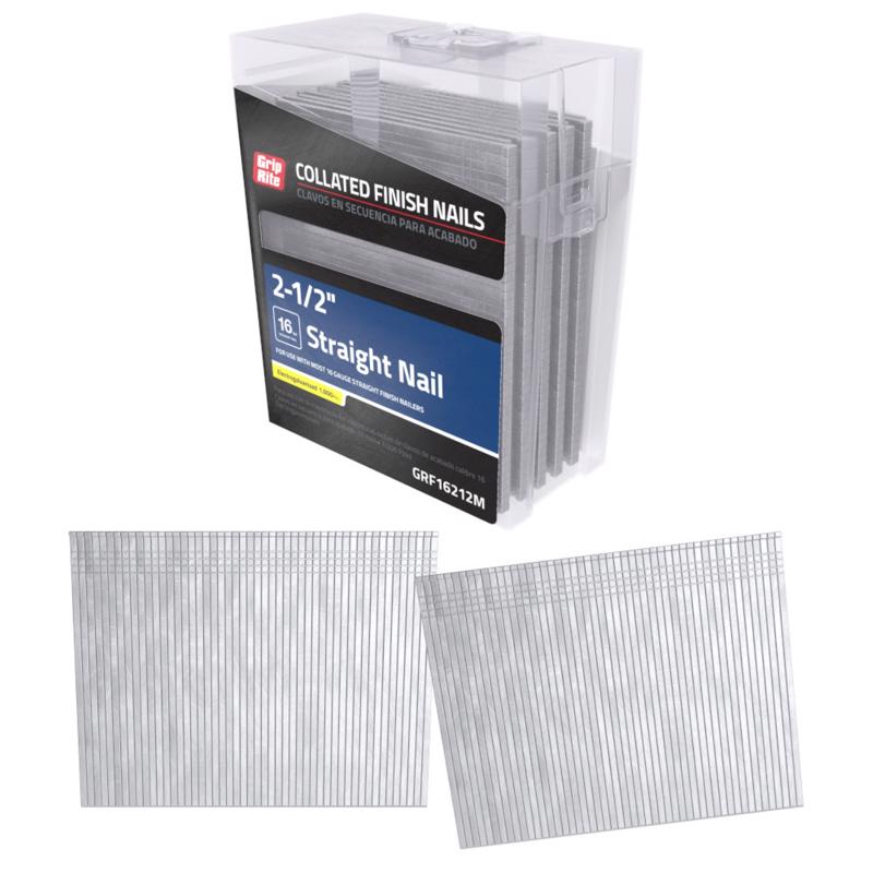 16 Gauge Electrogalvanized Straight Collated Finish Nails, 2-1/2''