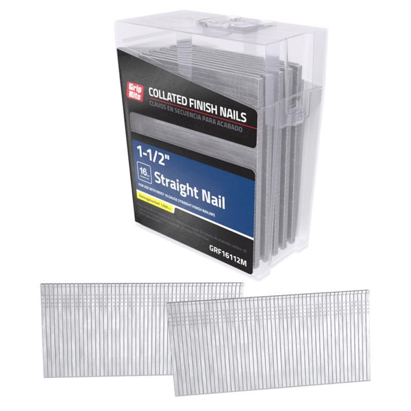 Grip-Rite 16 Gauge Electrogalvanized Straight Collated Finish Nails, 1-1/2'' GRF16112M