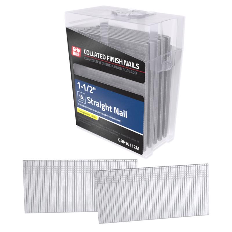 16 Gauge Electrogalvanized Straight Collated Finish Nails, 1-1/2''