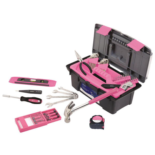 Apollo Tools 53 Piece Household Tool Set Includes Tools and Tool Box with a Selection of Most Needed Tools for Basic DIY Repairs, Maintenance and Crafts - Pink Ribbon DT9773P