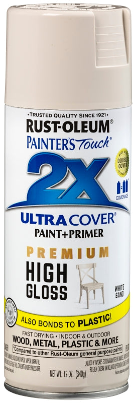 Rust-Oleum 348856 Painter's Touch 2X Ultra Cover Spray Paint, 12 oz, High Gloss White Sand